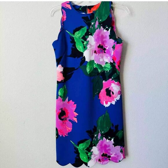 Vince Camuto Blue Scalloped Hem Floral Mini Dress Size 4 - Picture 2 of 2